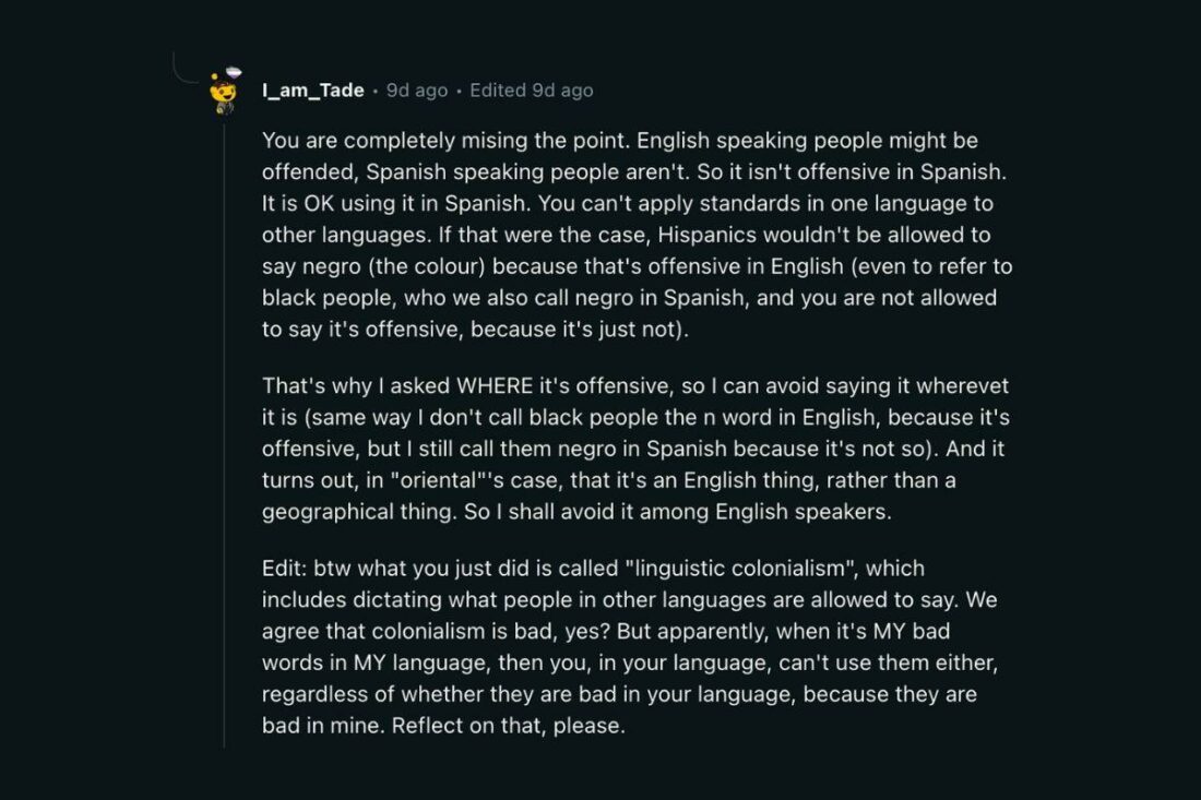 The role of language and cultural context. (From: Reddit)