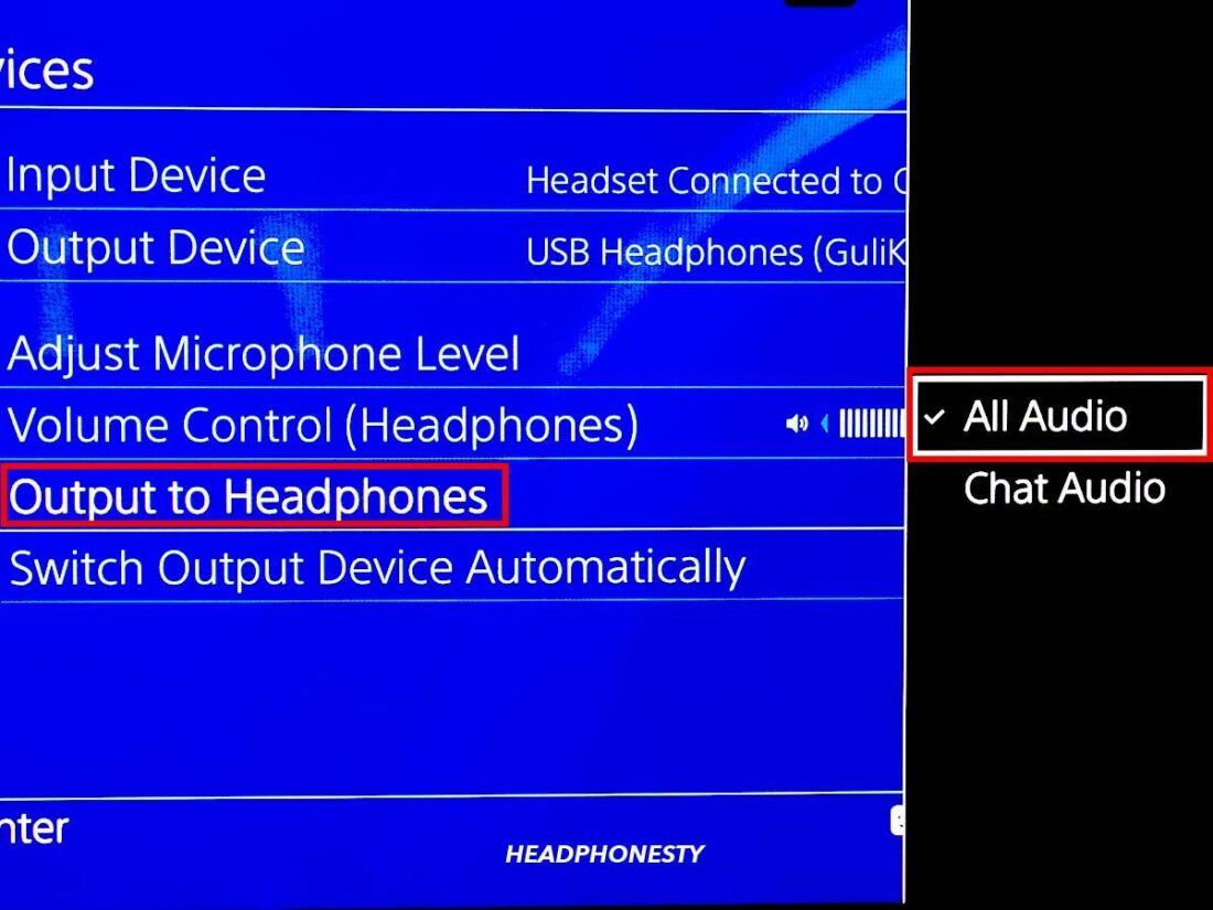Set headphones to output All Audio.