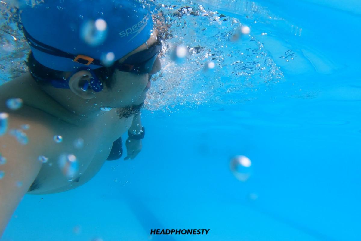 I swam with Shokz OpenSwim to see how well they stand through different swimming intensities. (From: Josh Geronimo)