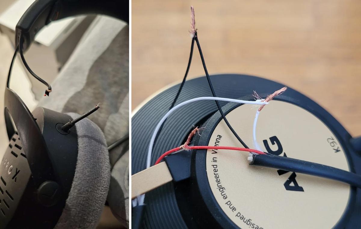 Damaged wires on AKG K92 and Beyerdynamic DT 900 PRO X headphones due to the users' pets. (From: Reddit)