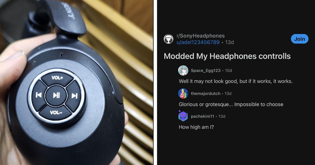 u/adel123456789's unique headphone mod features a Bluetooth button pad. (From: Reddit)