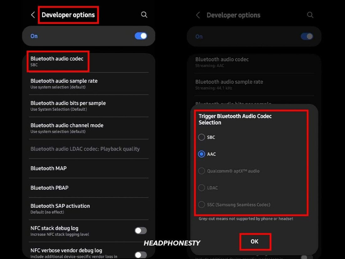 How to change audio codec on Android