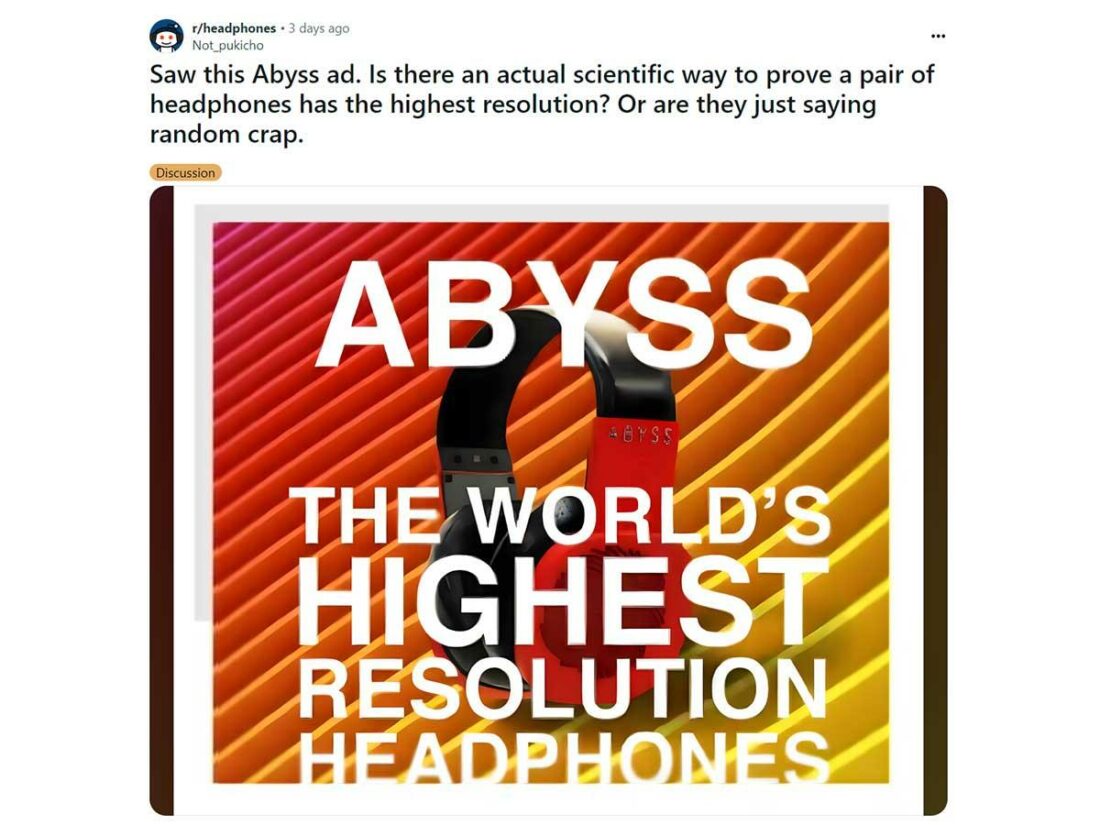 Reddit user raises concern over validity of Abyss ad claims. (From:Reddit)