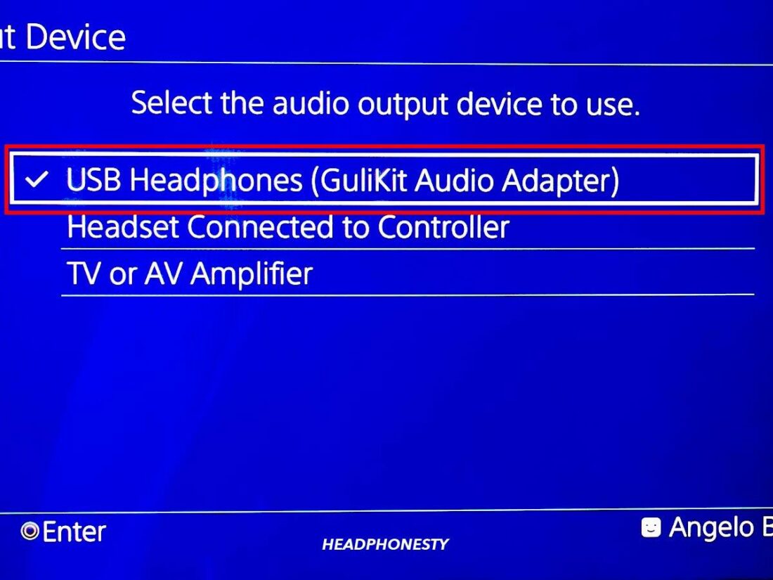 Select the option for USB headphones.