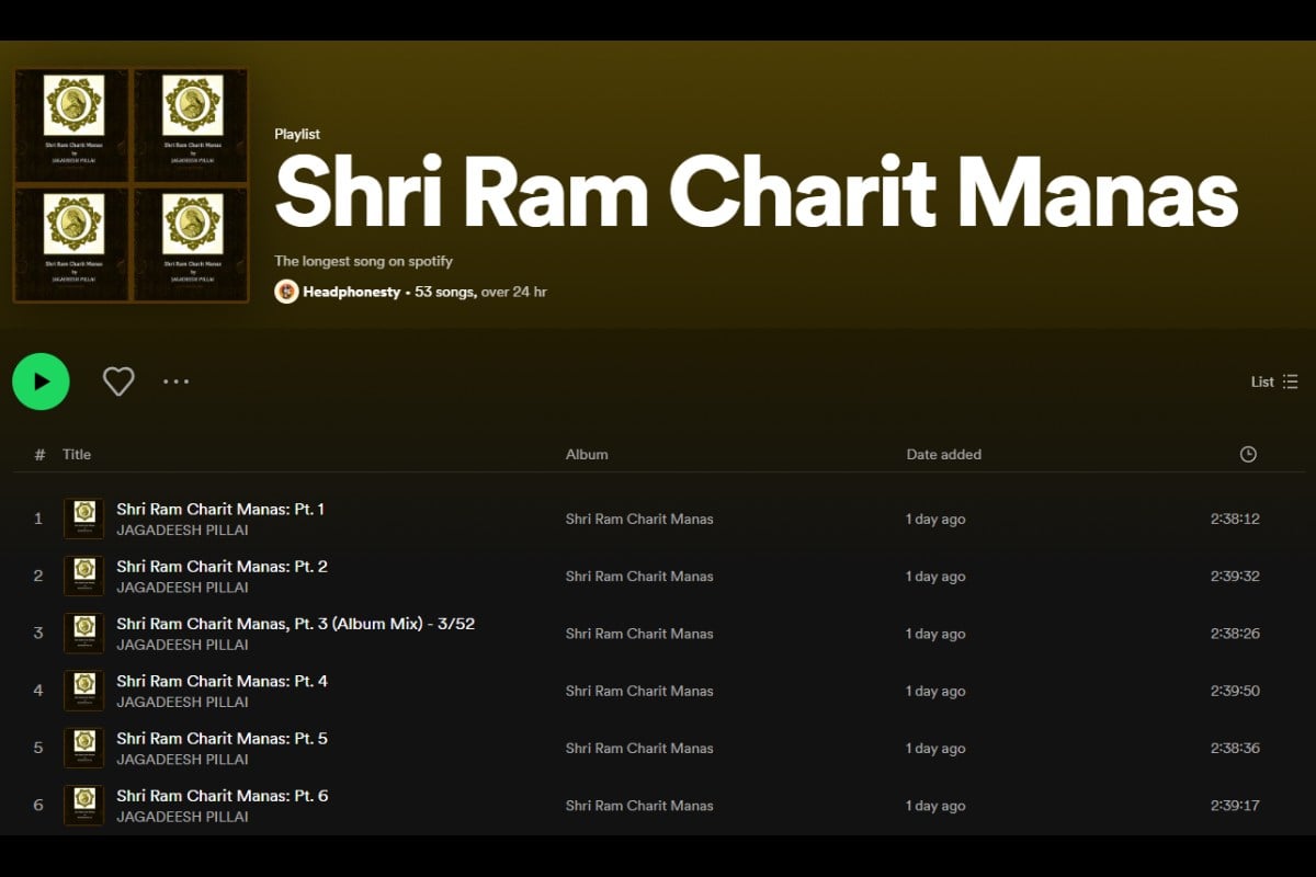 Screenshot of Shri Ram Charit Manas playlist on Spotify