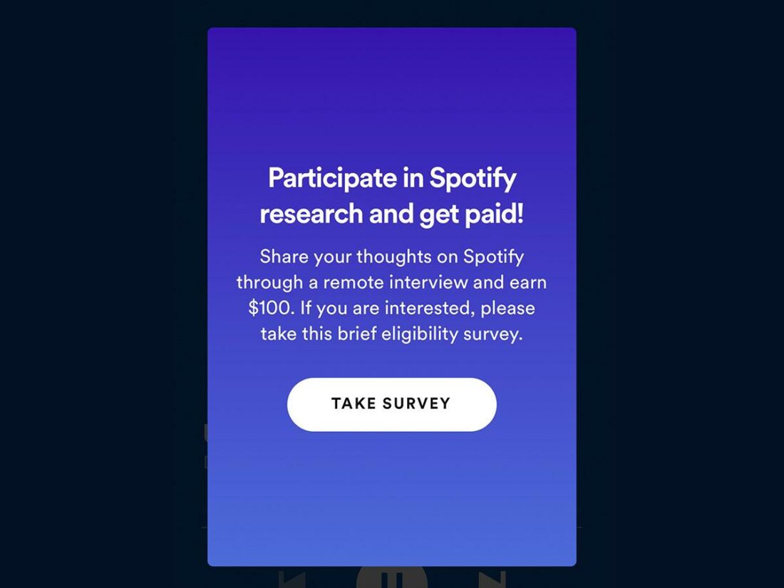 Survey invitation that some Spotify users received last year. (From: Reddit)