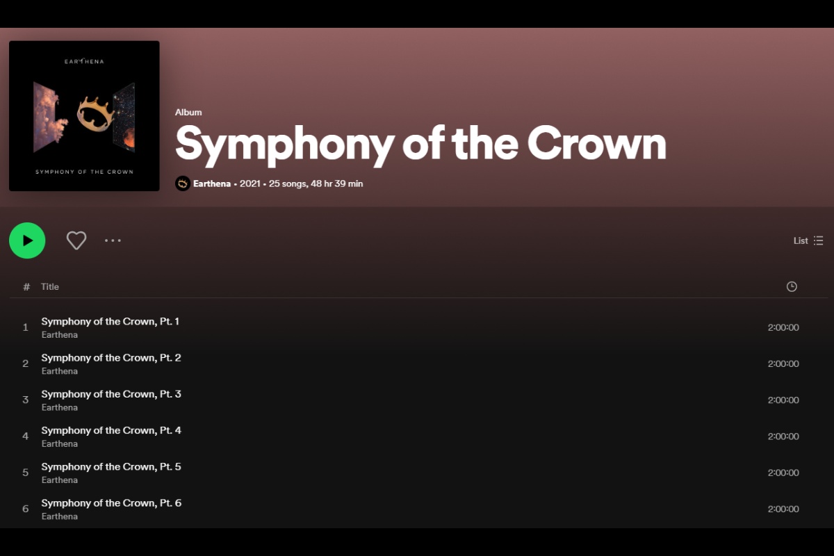 Screenshot of Symphony of the Crown playlist on Spotify