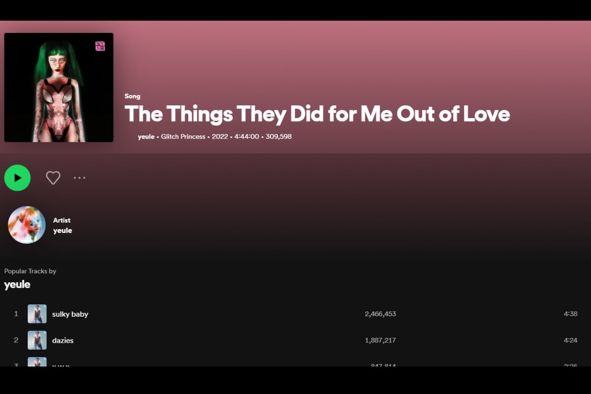 Screenshot of The Things They Did for Me Out of Love playlist on Spotify