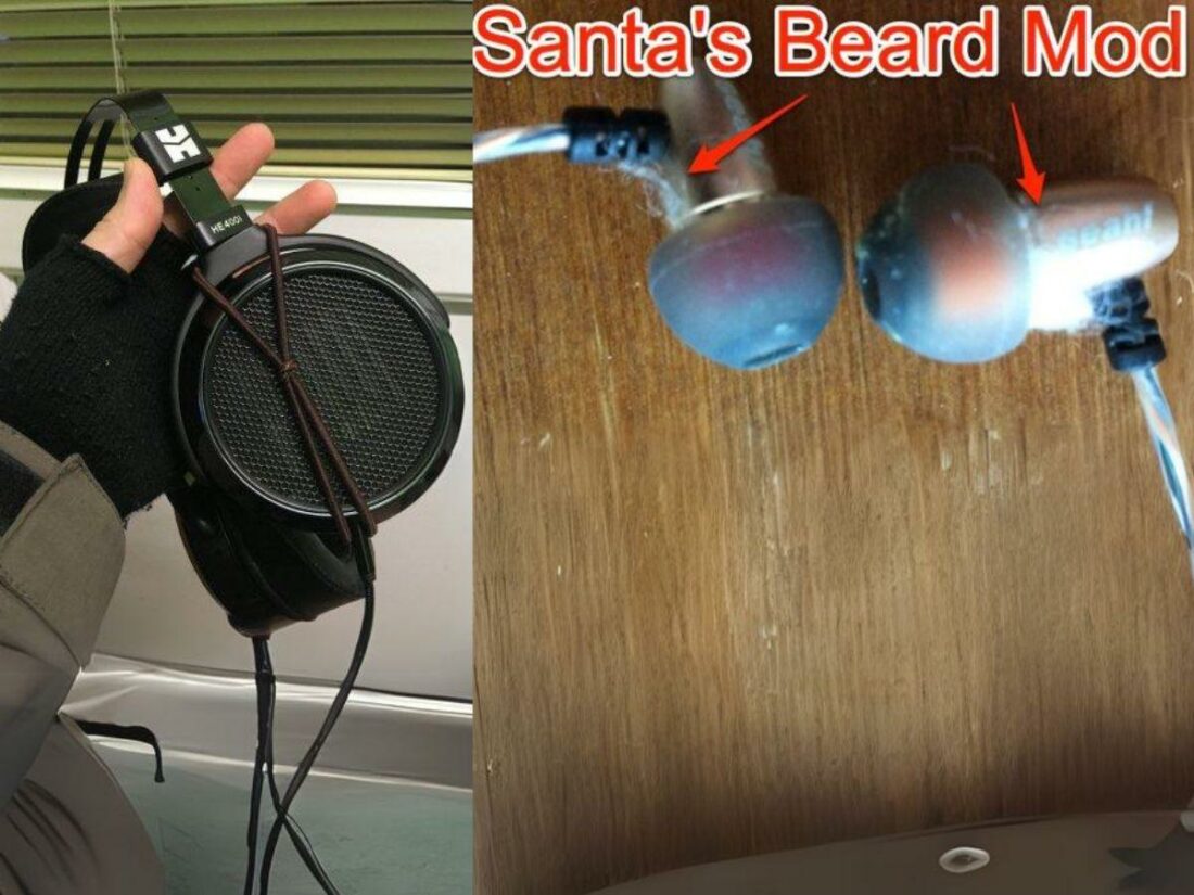 The ''hair tie'' mod and ''Santa's Beard'' mod. (From: Head-Fi.org)