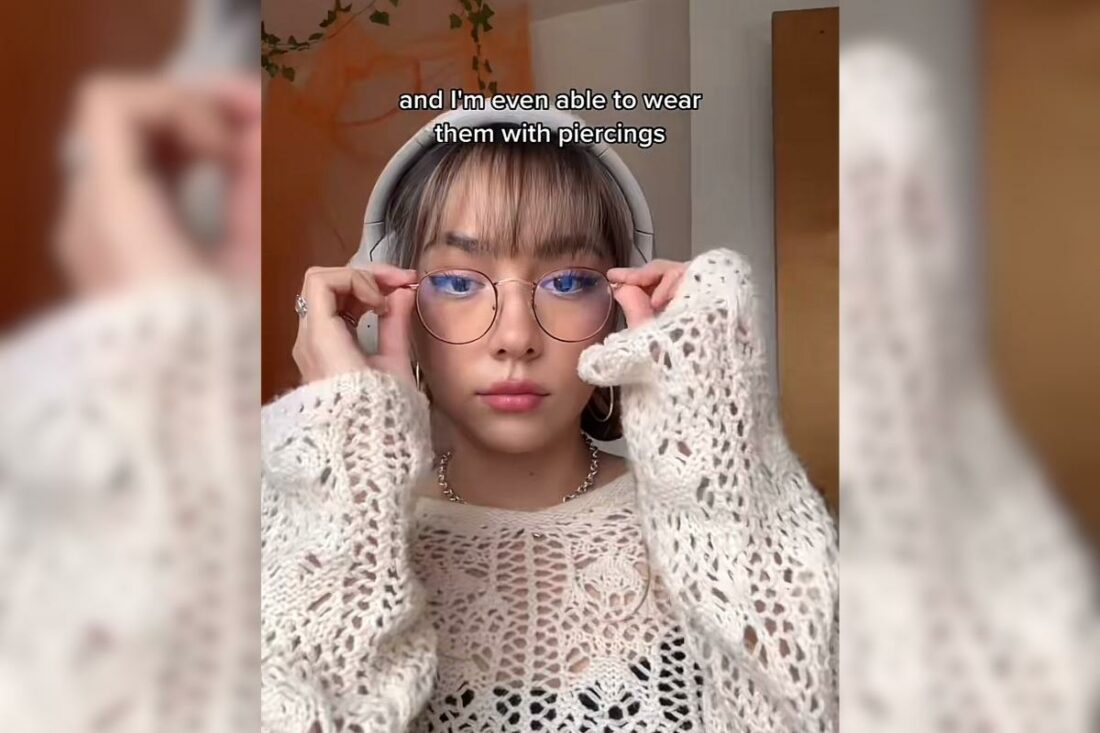 Wearing the Sony WH-1000XM4 with piercings and glasses (From: Tiktok/Liz)