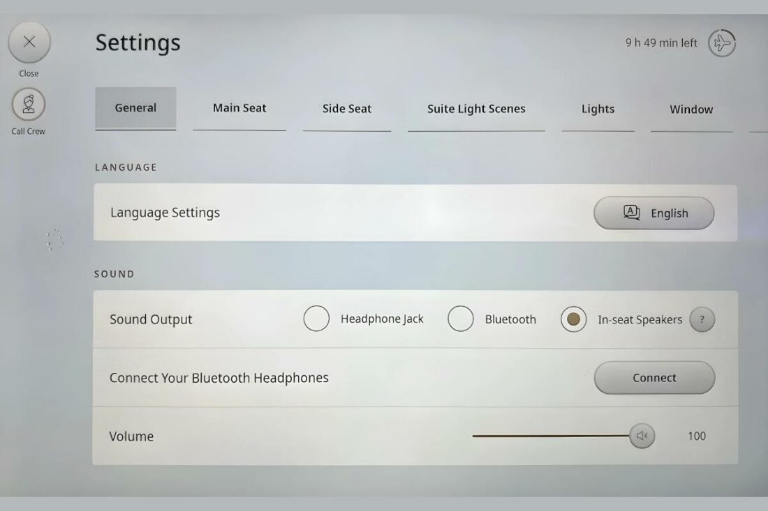 Audio settings options available in the airline. (From: Ben Schlappig)