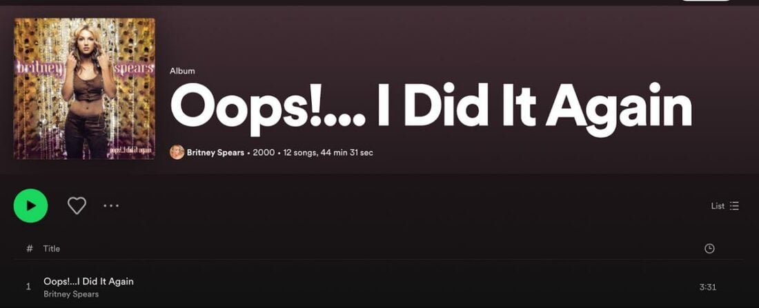 Britney's album, Oops!... I Did It Again on Spotify.