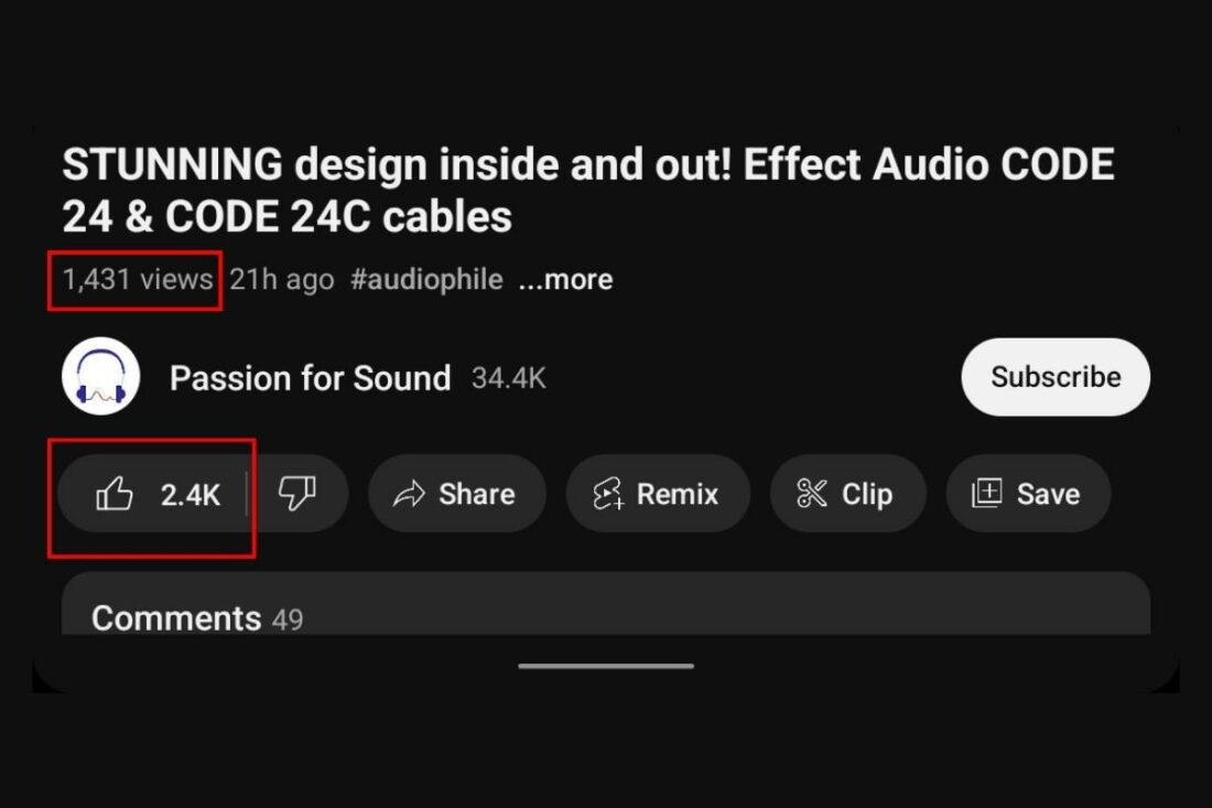 Mismatch between number of views and likes. (From: YouTube/Passion for Sound)