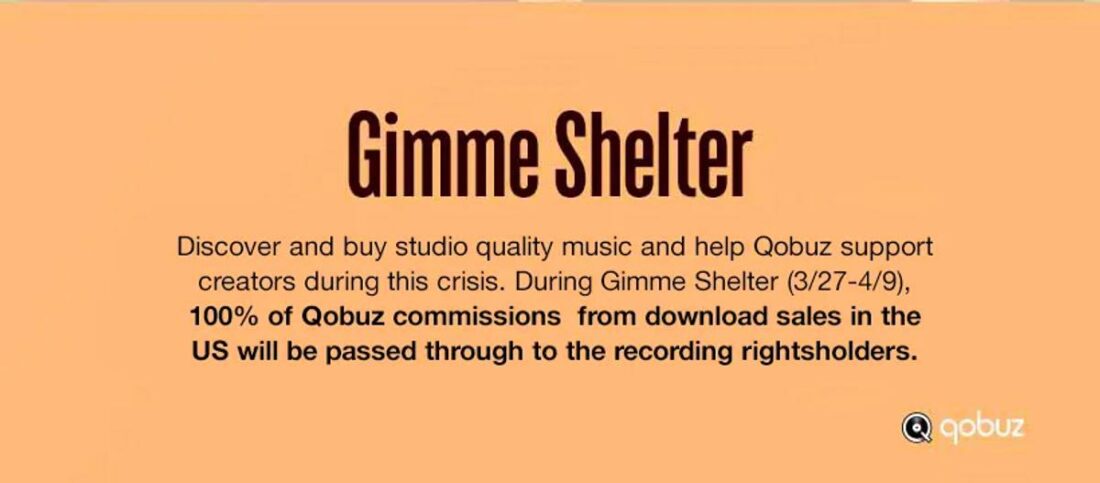 Qobuz' 'Gimme Shelter' program announcement that ran through the pandemic to support artists. (From: Qobuz)