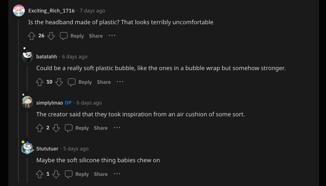 A Reddit discussion on the possible materials to be used for the headphones. (From: Reddit)