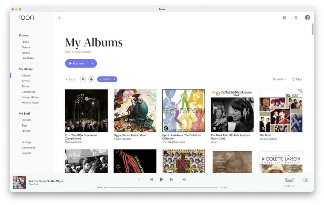 Roon desktop app showing user's saved albums. (From: Roon)