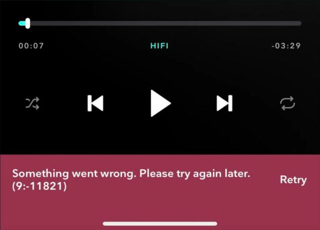 Similar error appearing in the Now Playing tab on Tidal. (From: Reddit)