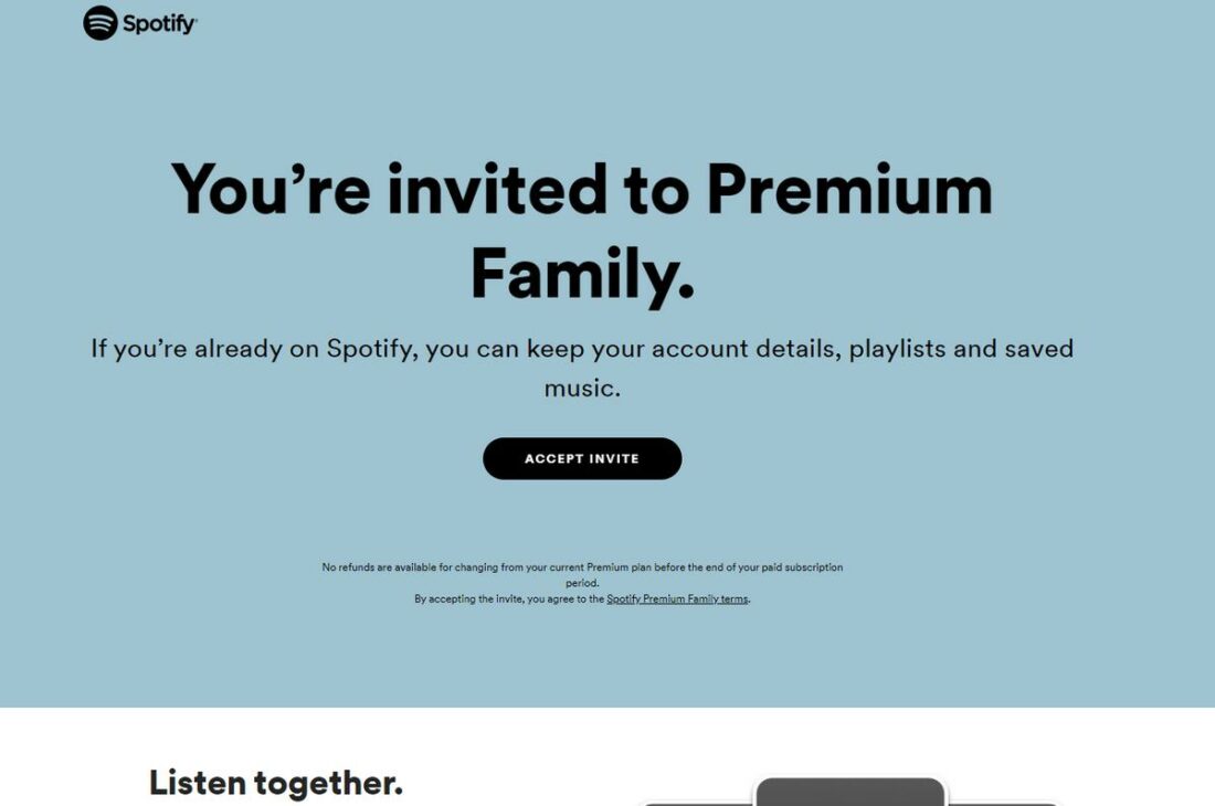 Spotify Premium Family invitation. (From: Spotify)