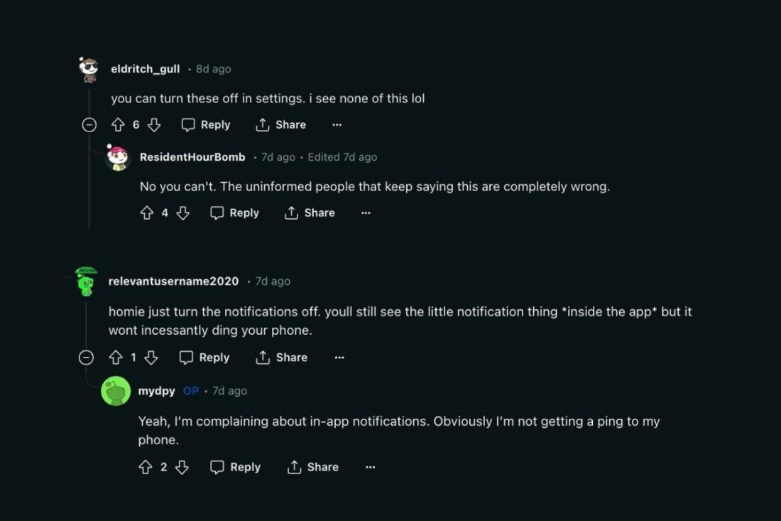 People suggesting tweaking the Spotify notifications settings, which others have refuted for being untrue. (From: Reddit)