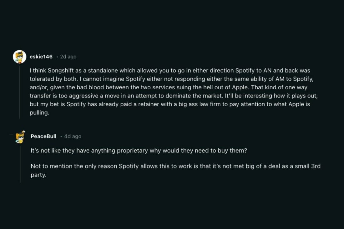 People speculate that Spotify won't like the new feature. (From: Reddit)