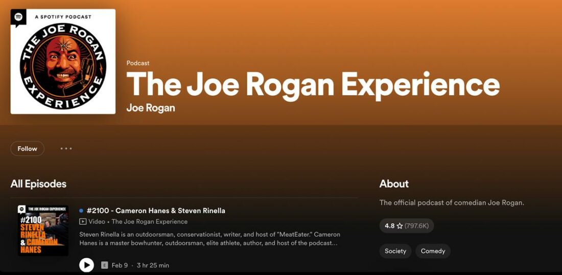 The Joe Rogan Experience podcast on Spotify.