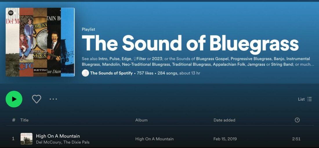 The Sound of Bluegrass playlist on Spotify