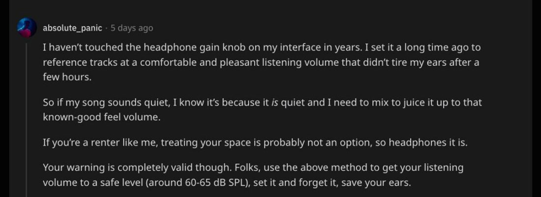 User sharing his strategy to prevent hearing loss from headphones. (From: Reddit)