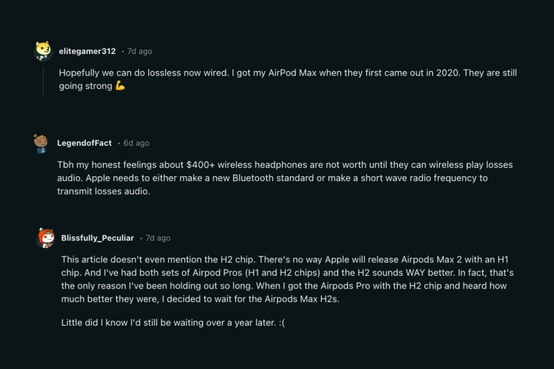 Users hoping for more higher-end updates in terms of the technology equipped in the AirPods Max. (From: Reddit)