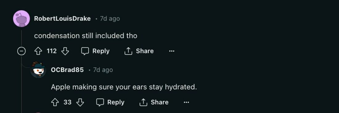 Users mocking the AirPods Max's condensation issue. (From: Reddit)