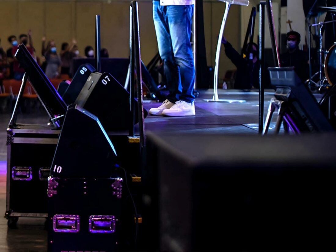 Wedge monitors at a live show.