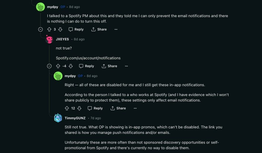 The OP sharing his insights from a conversation with a Spotify representative about the issue. (From: Reddit)