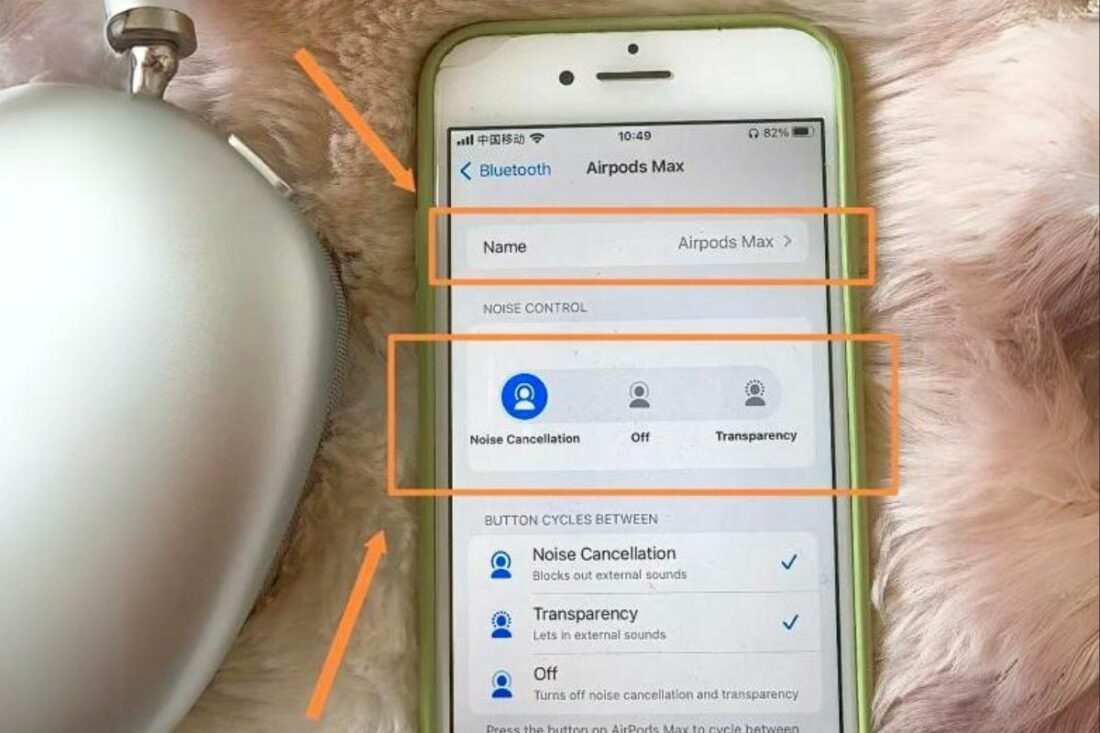 The fake AirPods Max' settings page, accessible in iOS settings. (From: Weidian)