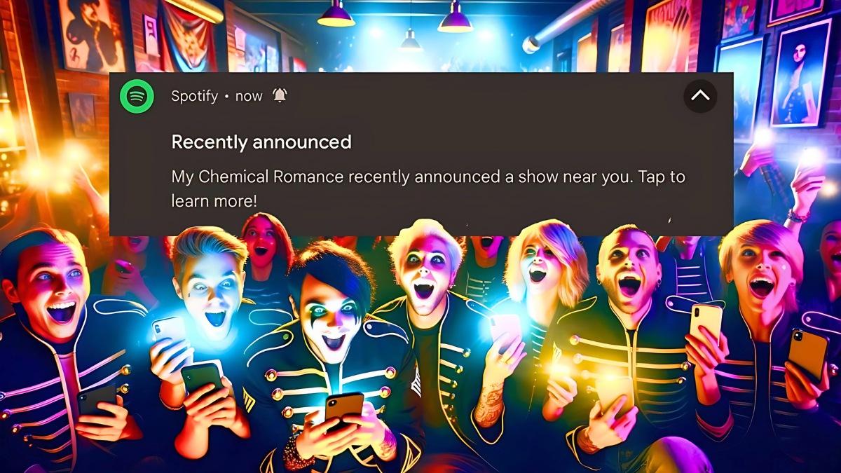 A Spotify notification about a My Chemical Romance Tour on UK sparks frenzy