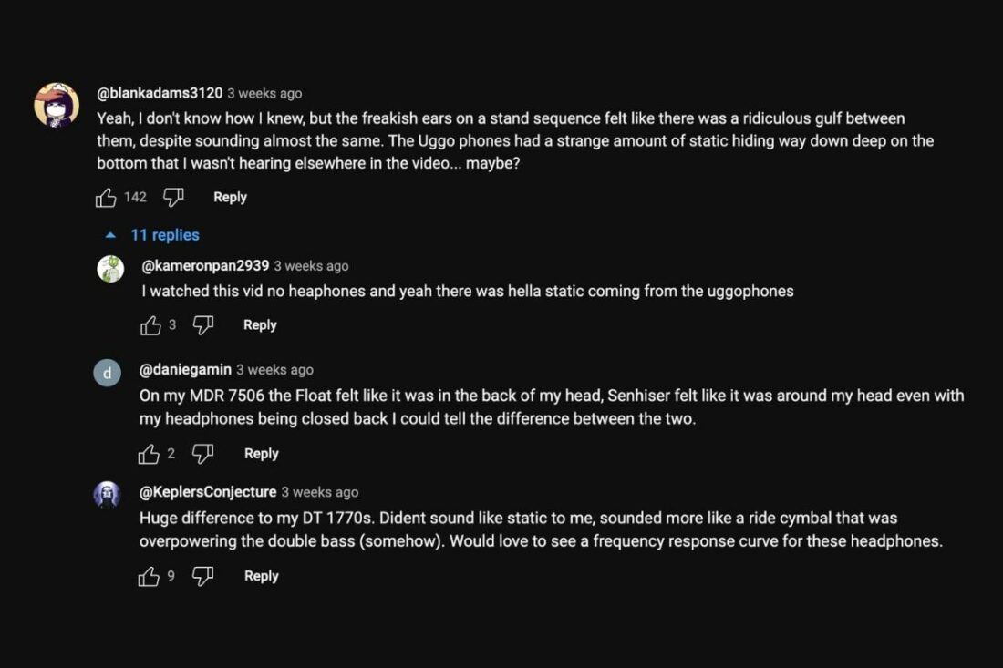 Viewer's discussion on hearing static during the sound test. (From: YouTube)