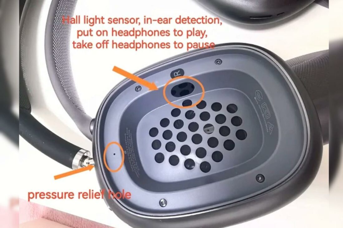 Closer look at the little details on the ear cups that the fake AirPods Max have copied from the authentic pair. (From: Weidian)