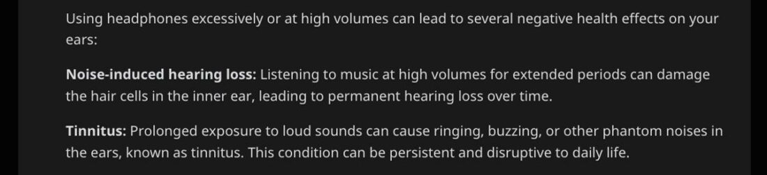 The OP's explanation of the negative effects of excessively using headphones. (From: Reddit)