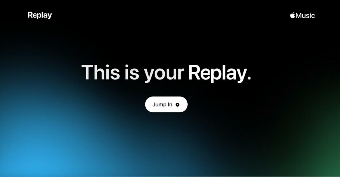 Apple Music's Monthly Replay opening screen via web browser on PC.
