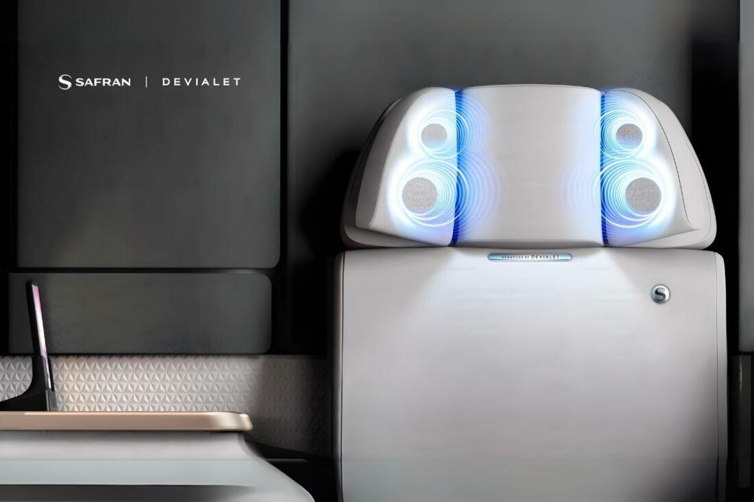 Safran and Devialet's prototype design of the headrest speakers. (From: Safran and Devialet)