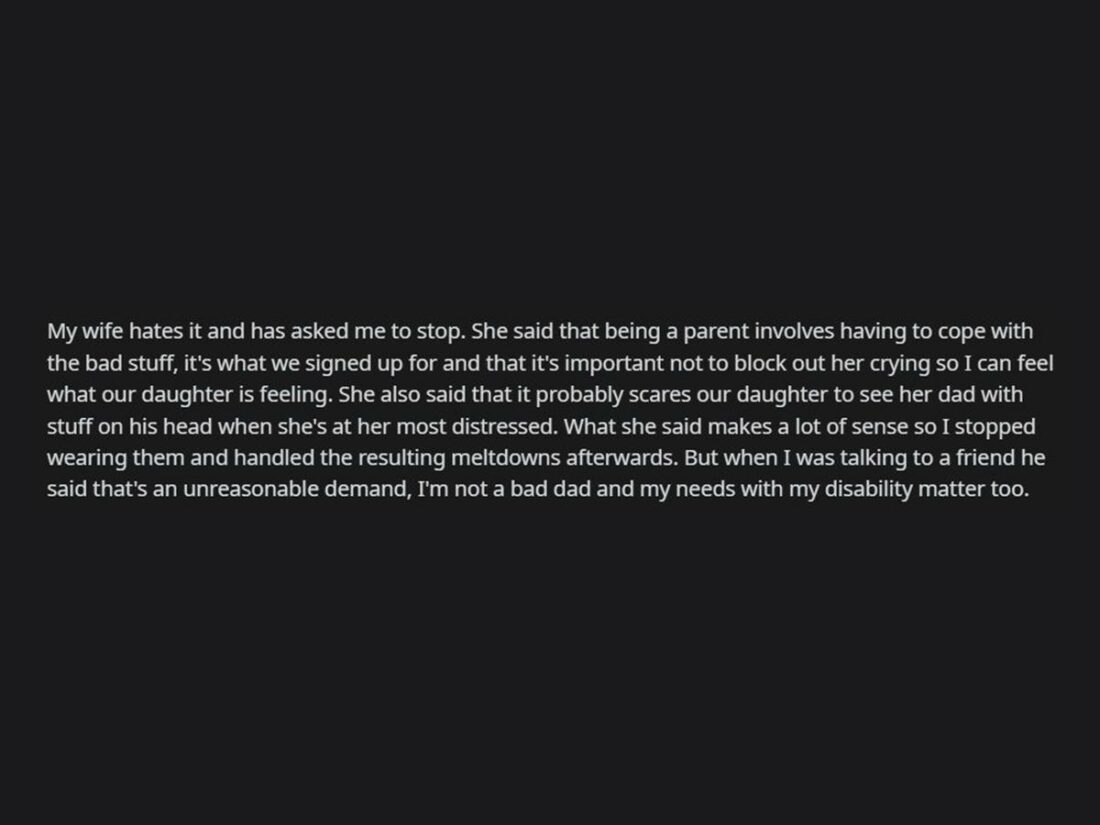 Redditor u/throwawaynoisecancel explains why his wife disagrees with using noise-canceling headphones. (From: Reddit)