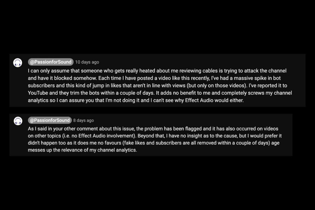 Lachlan's response to the issue. (From: Passion for Sound/YouTube https://www.youtube.com/watch?v=G06ljY8GiP4)
