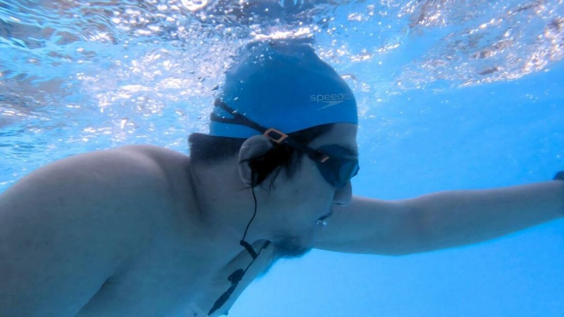 The AGPTEK swimming earbuds sound better underwater than above ground. (From: Josh Geronimo)