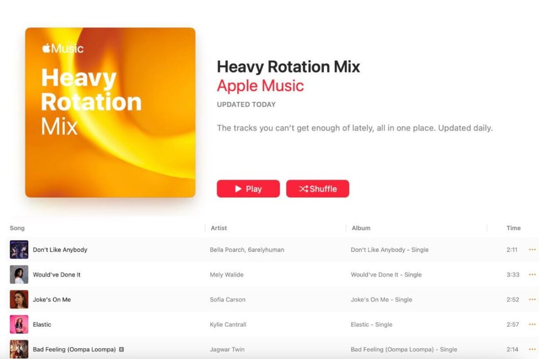 A quick look at our Apple Music Heavy Rotation Mix