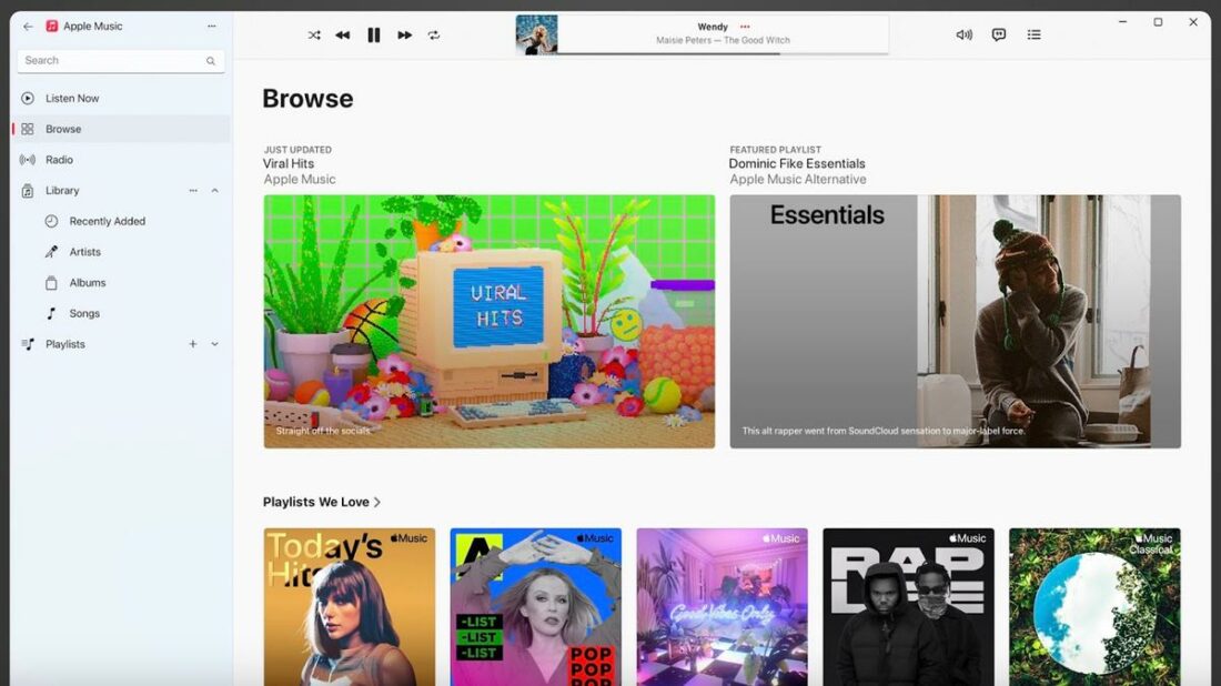 Using the Apple Music desktop app on a WIndows 11 laptop. (From: Microsoft Store)