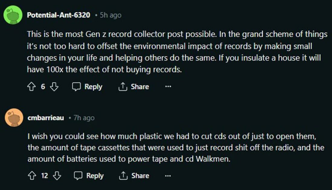 Comments from users who are trying to justify using vinyl. (From: Reddit)