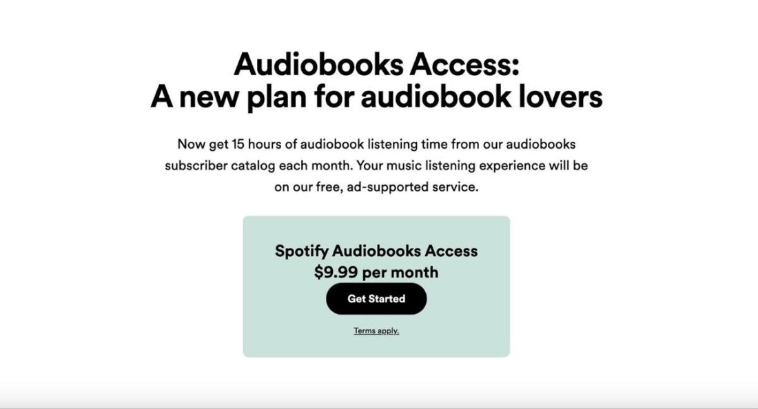 Details of Spotify's Audiobooks Access plan. (From: Spotify)