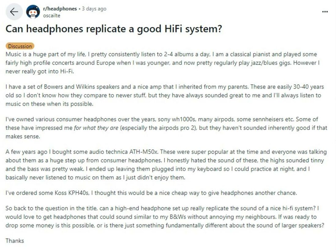 A tale as old as time - will headphones ever replace speakers? (From: Reddit)