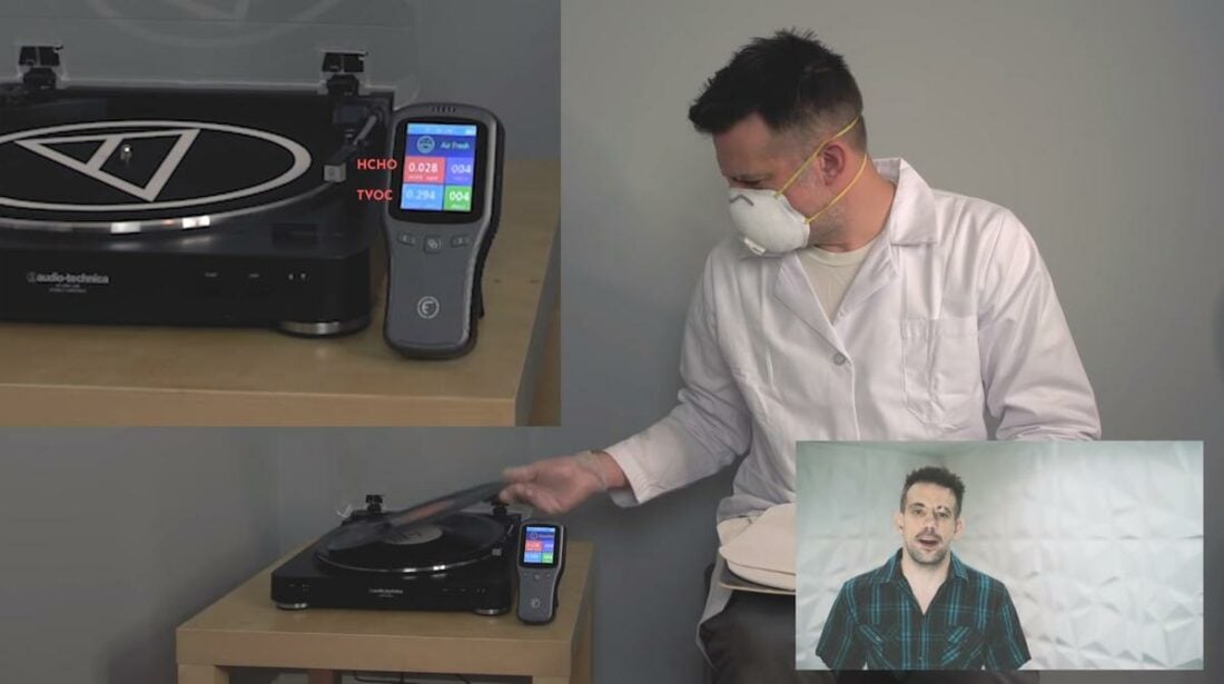 Benn Jordan's at-home experiment showed an increase in harmful gasses while playing vinyl records. (From: Benn Jordan/YouTube)