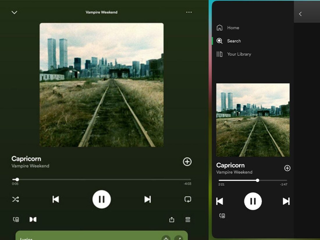 The Dolby Atmos logo is visible in the full-screen version of the Spotify iPad app, but not on the small player. (From: Reddit)