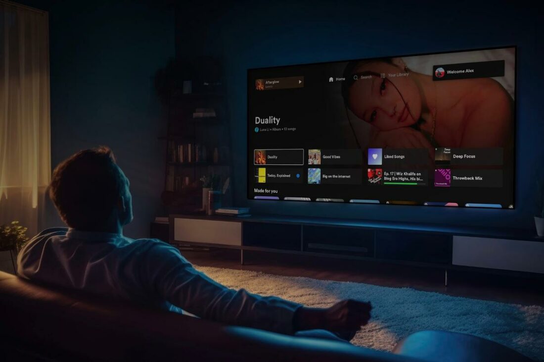 Spotify has recently updated their TV app interface, but not for Apple TV. (From: Spotify) 