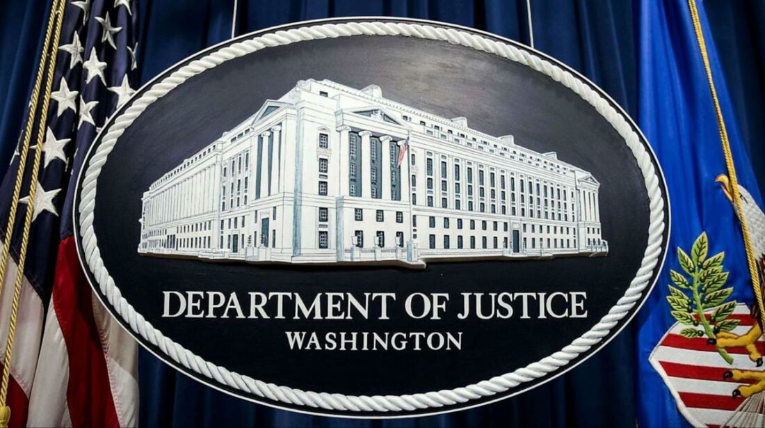 The US Department of Justice logo in Washington (From: Anadolu Agency/Getty Images)